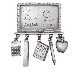 JJ Jonette Jewelry Vintage Silver Tone Math Teachers Classroom Charms Brooch Pin